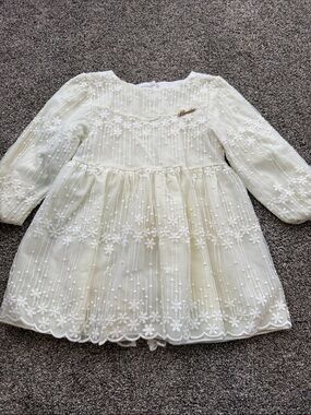 Elegant Cream Embroidered Girls' Dress